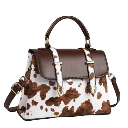 Fredecong Women's Cow Print PU Leather Satchel Bag - Vintage Top-Handle Purse
