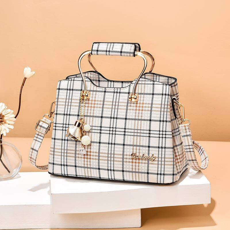 Checkered Design Women's Bag - Satchel Portable Shoulder Crossbody