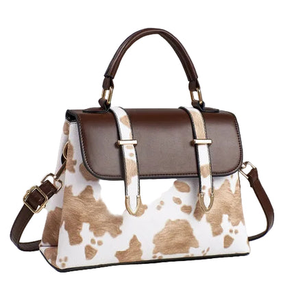 Fredecong Women's Cow Print PU Leather Satchel Bag - Vintage Top-Handle Purse