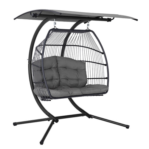 Gardeon Outdoor Egg Swing Chair Wicker Furniture Pod Stand Canopy 2