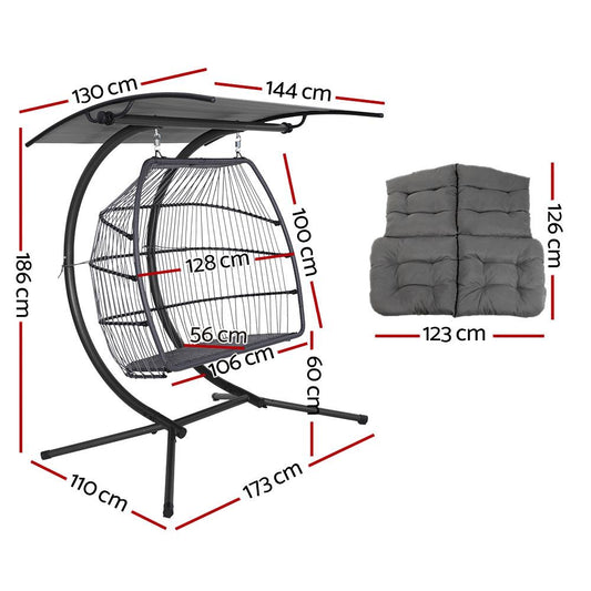 Gardeon Outdoor Egg Swing Chair Wicker Furniture Pod Stand Canopy 2