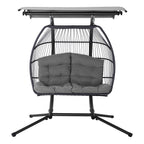Gardeon Outdoor Egg Swing Chair Wicker Furniture Pod Stand Canopy 2