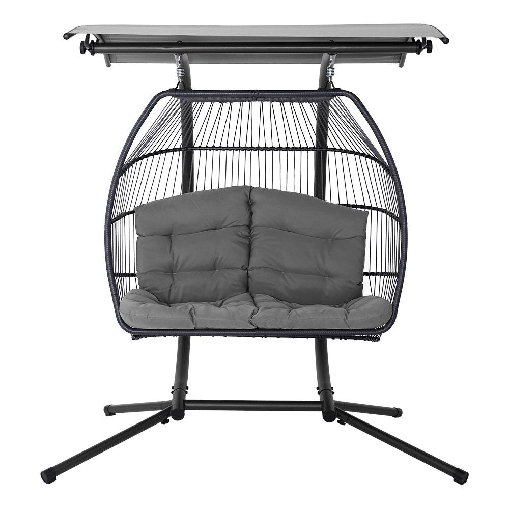 Gardeon Outdoor Egg Swing Chair Wicker Furniture Pod Stand Canopy 2