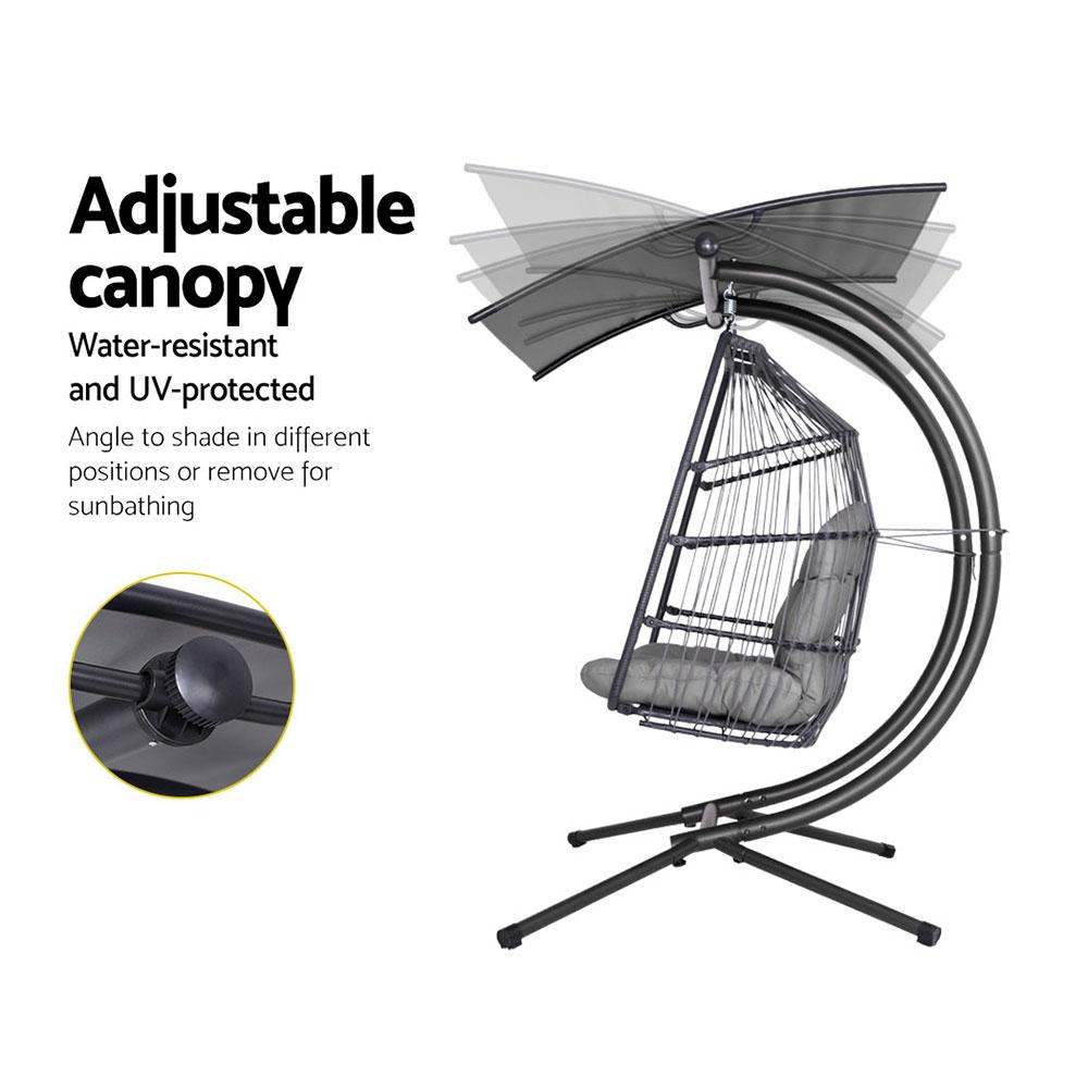 Gardeon Outdoor Egg Swing Chair Wicker Furniture Pod Stand Canopy 2