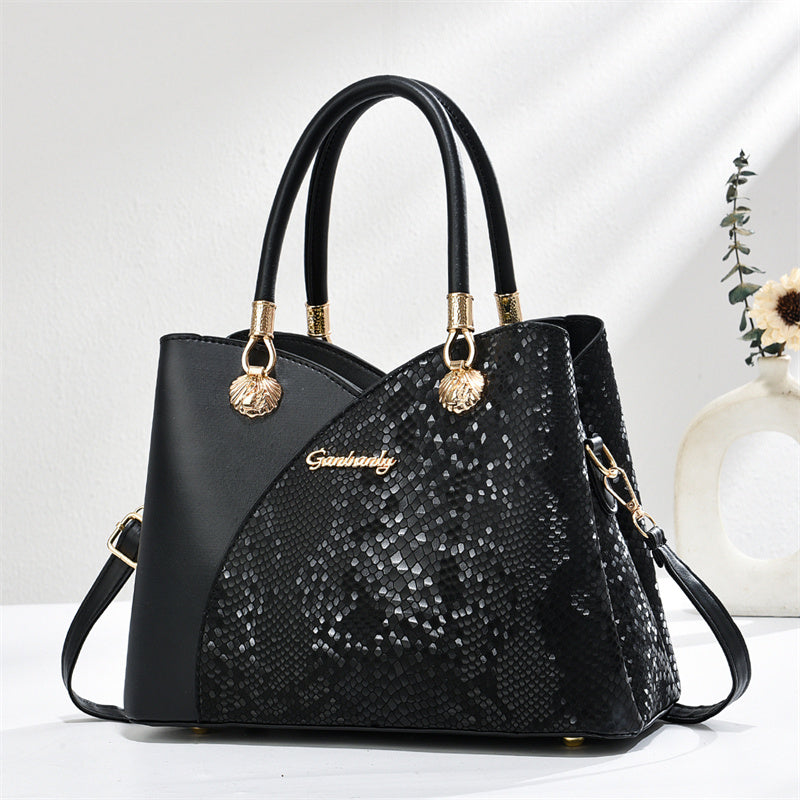 Handheld Pattern Shoulder Bag - Large Capacity Zip Closure Stone