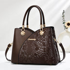Handheld Pattern Shoulder Bag - Large Capacity Zip Closure Stone