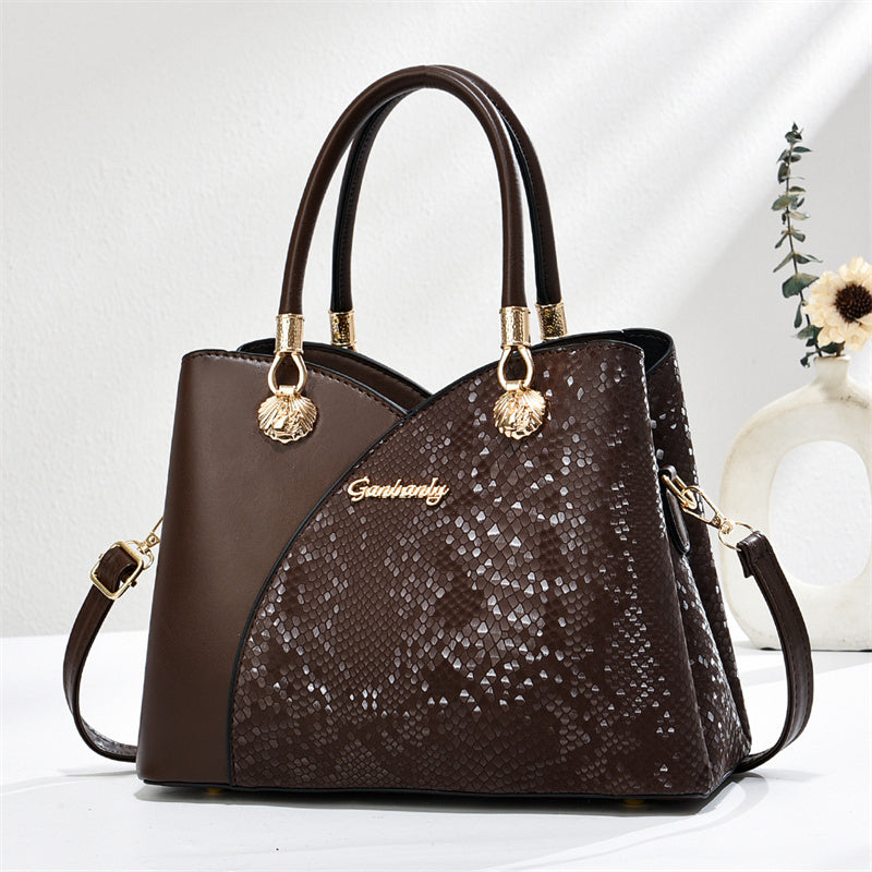 Handheld Pattern Shoulder Bag - Large Capacity Zip Closure Stone