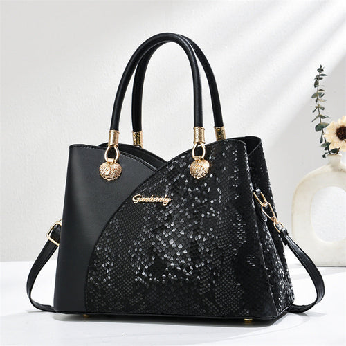 Handheld Pattern Shoulder Bag - Large Capacity Zip Closure Stone