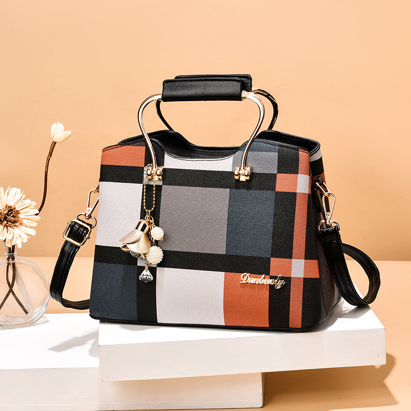Checkered Design Women's Bag - Satchel Portable Shoulder Crossbody