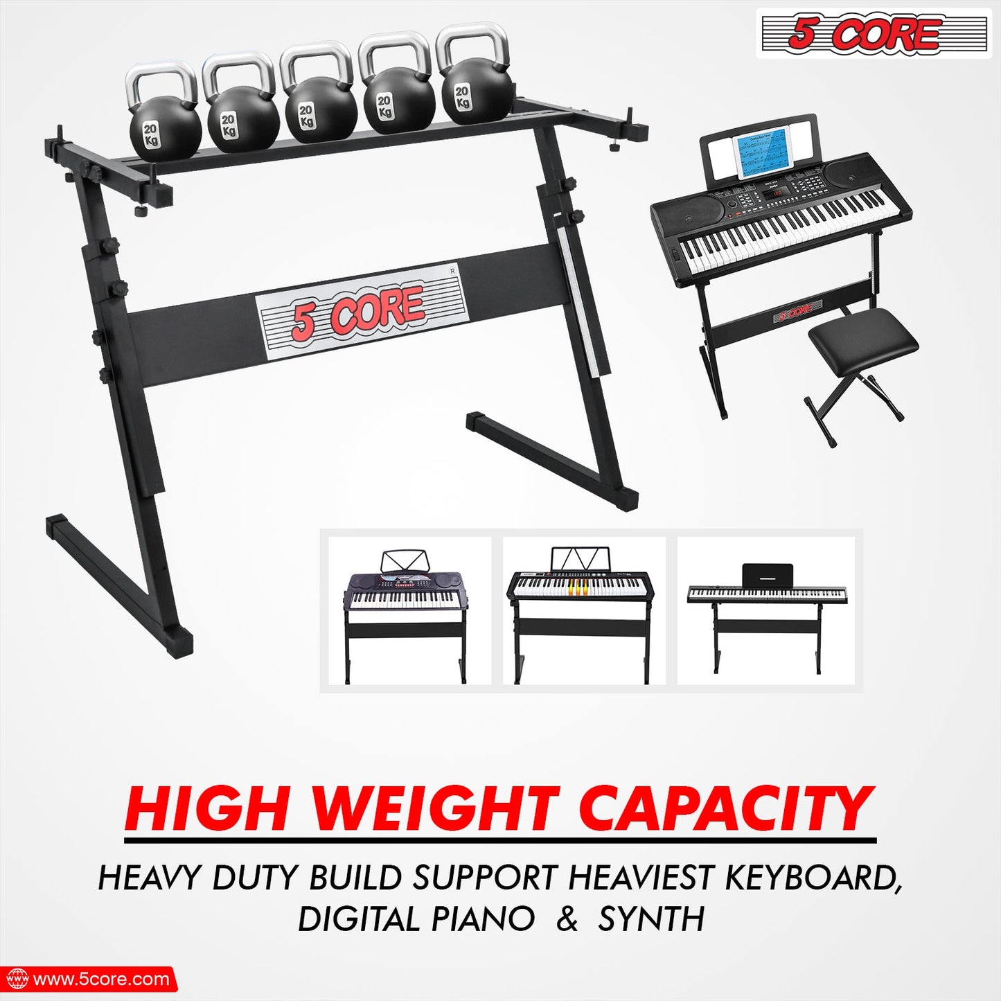 5Core Keyboard Stand Adjustable z Style Piano Riser BLACK + Keyboard