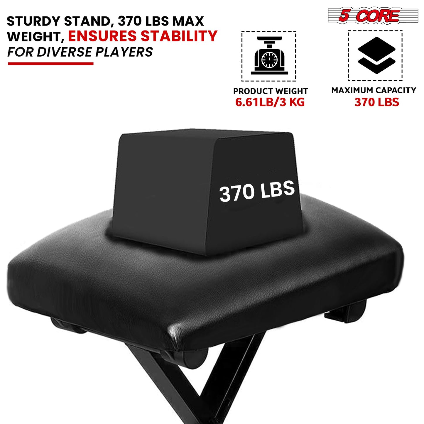5Core Keyboard Stand Adjustable z Style Piano Riser BLACK + Keyboard