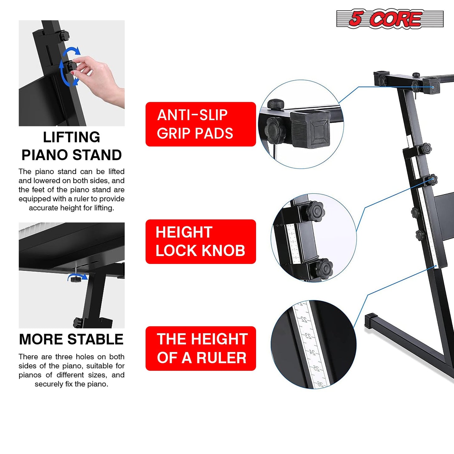 5Core Keyboard Stand Adjustable z Style Piano Riser BLACK + Keyboard