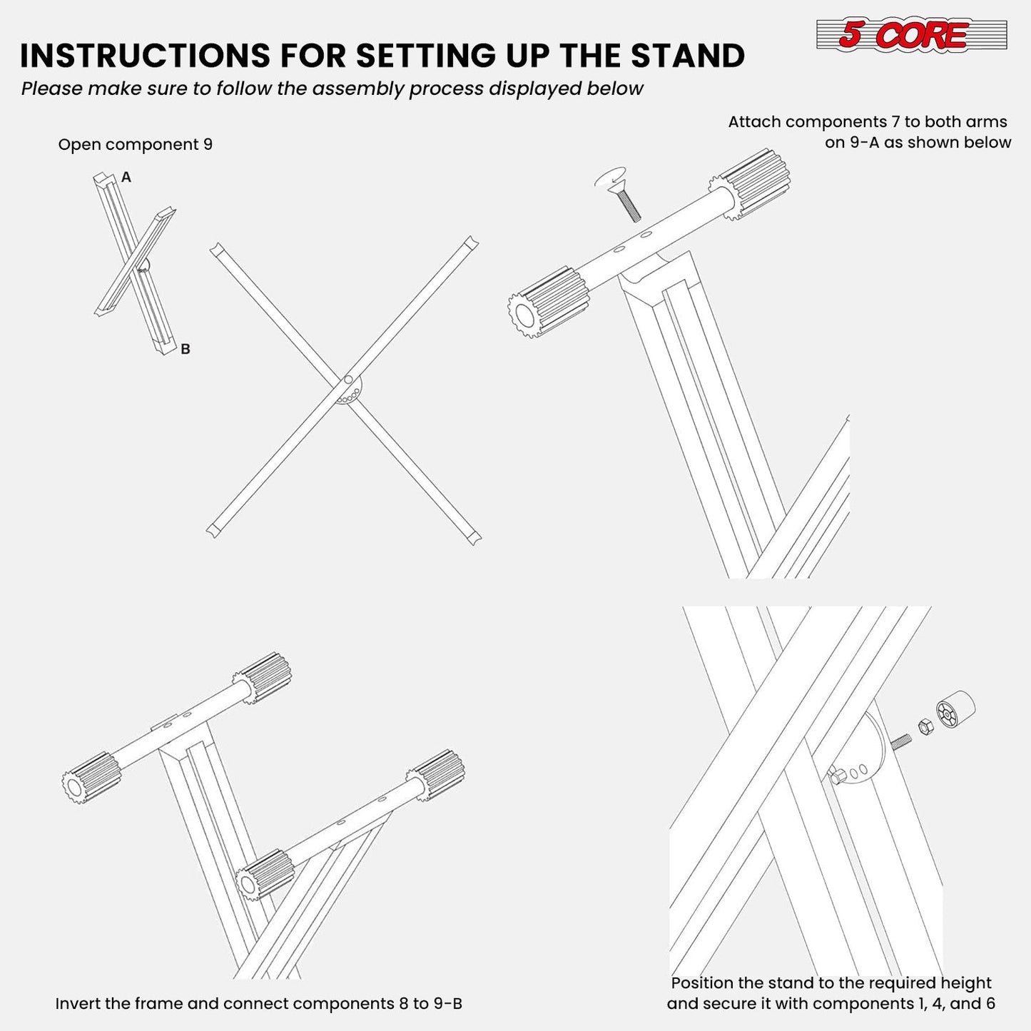 5Core Keyboard Stand Double X Style Adjustable Lift Piano Riser For 49