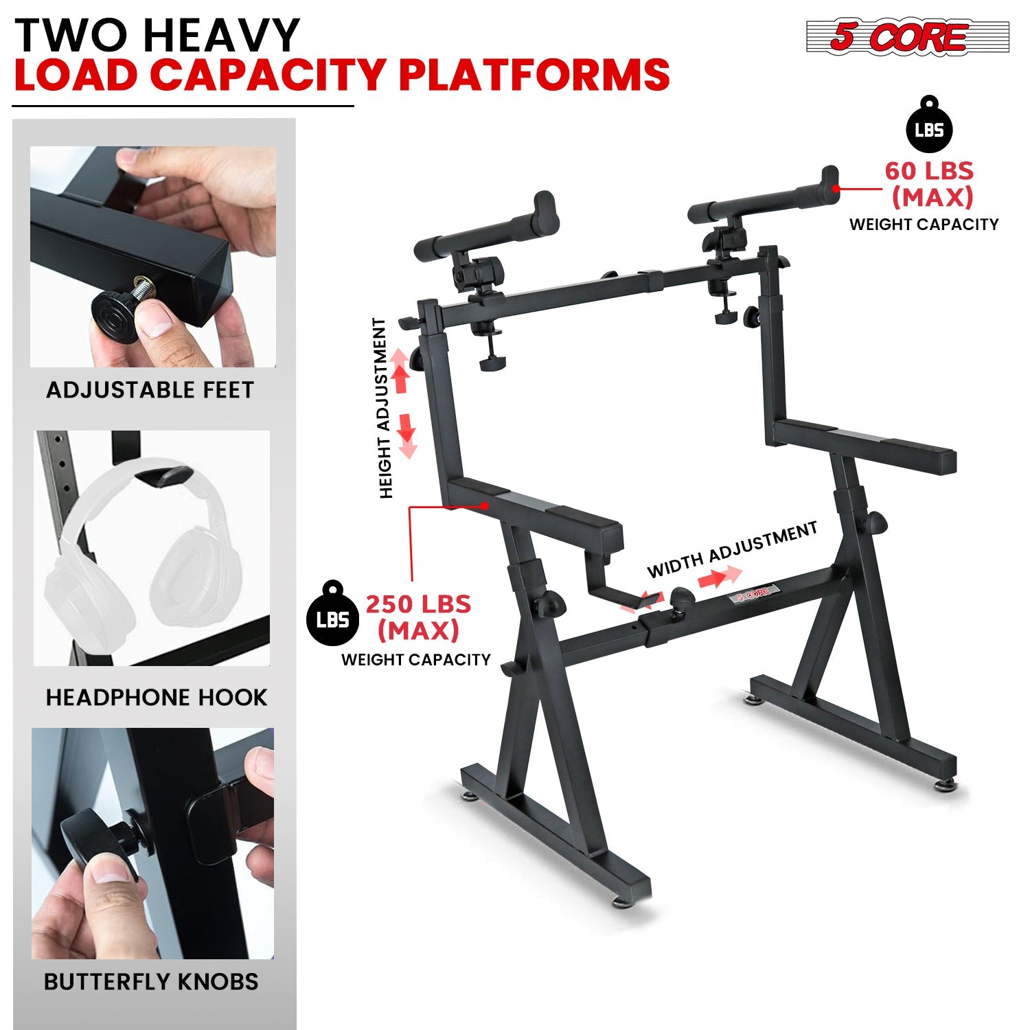 5Core 2 Tier Keyboard Stand Z Style Adjustable Heavy Duty Electric