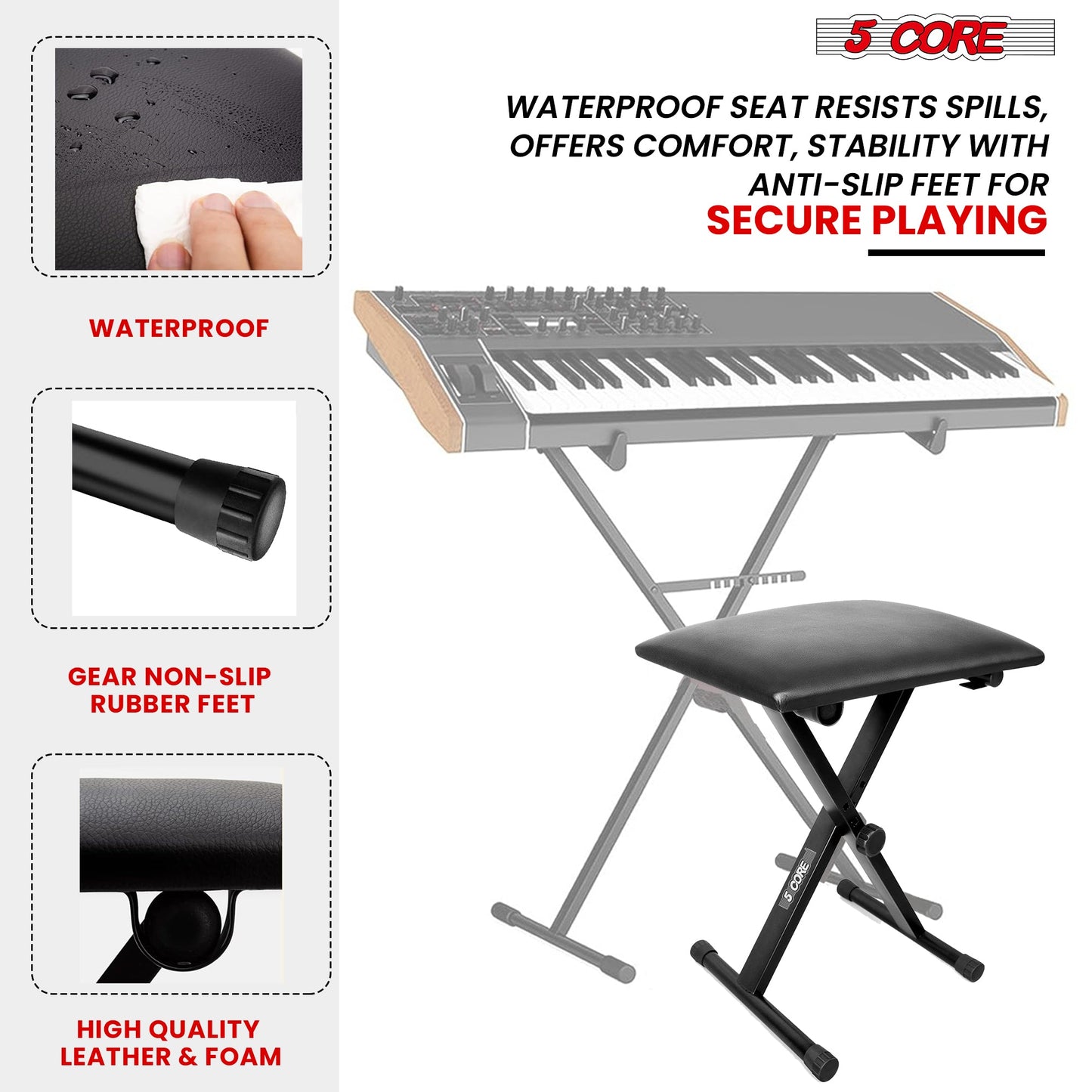 5Core Keyboard Stand Adjustable z Style Piano Riser BLACK + Keyboard
