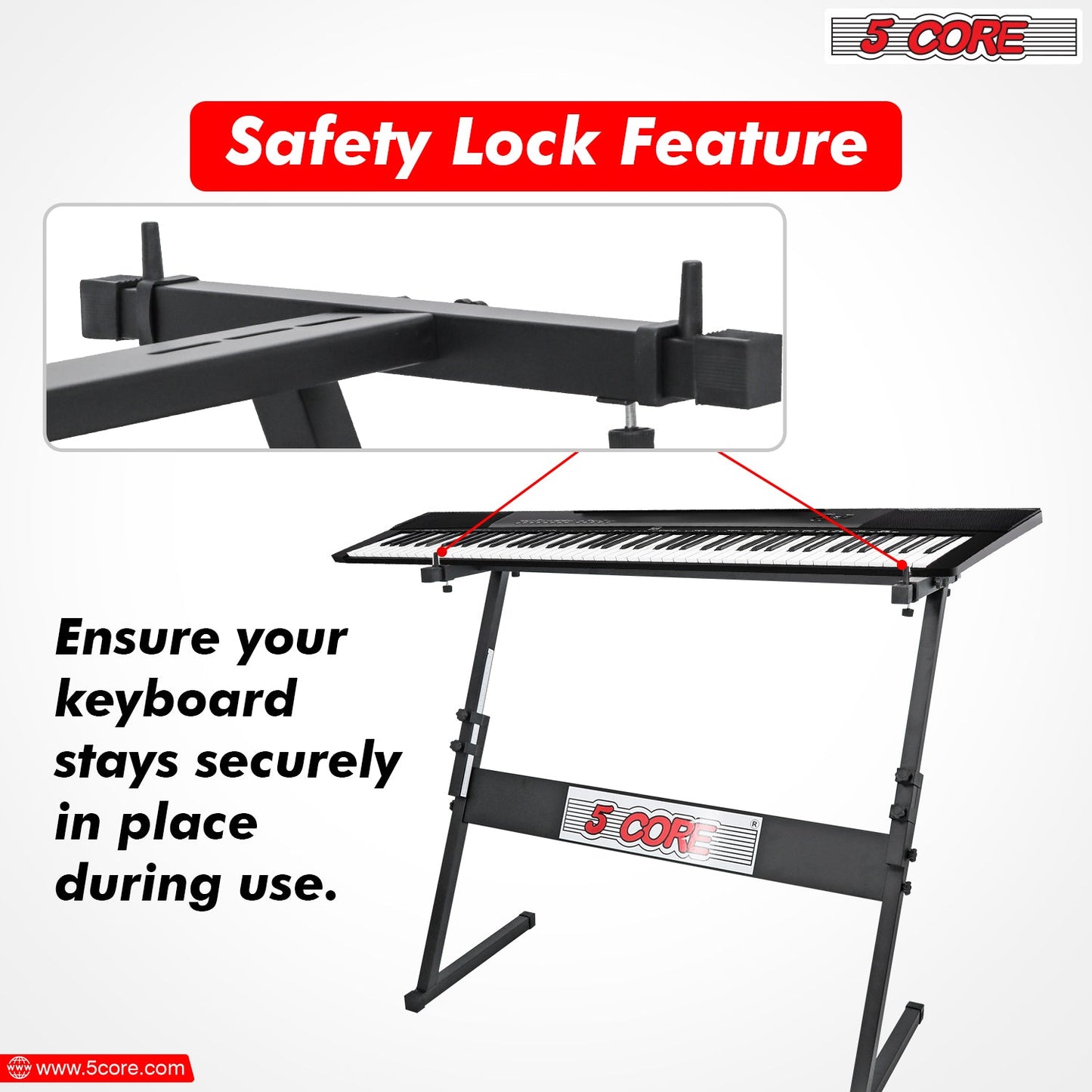 5Core Keyboard Stand Adjustable z Style Piano Riser BLACK + Keyboard
