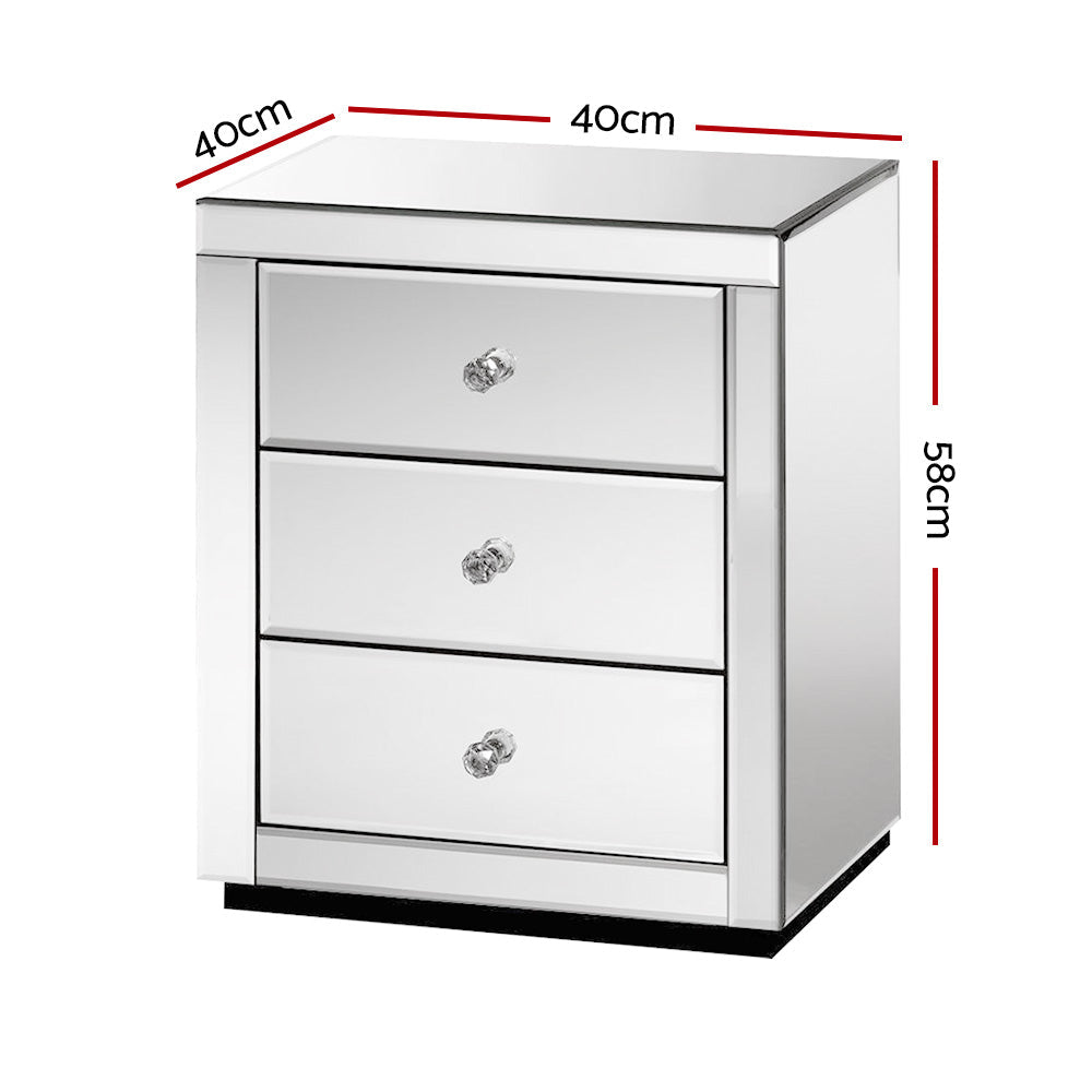 Artiss Mirrored Bedside Table Drawers Furniture Mirror Glass Presia