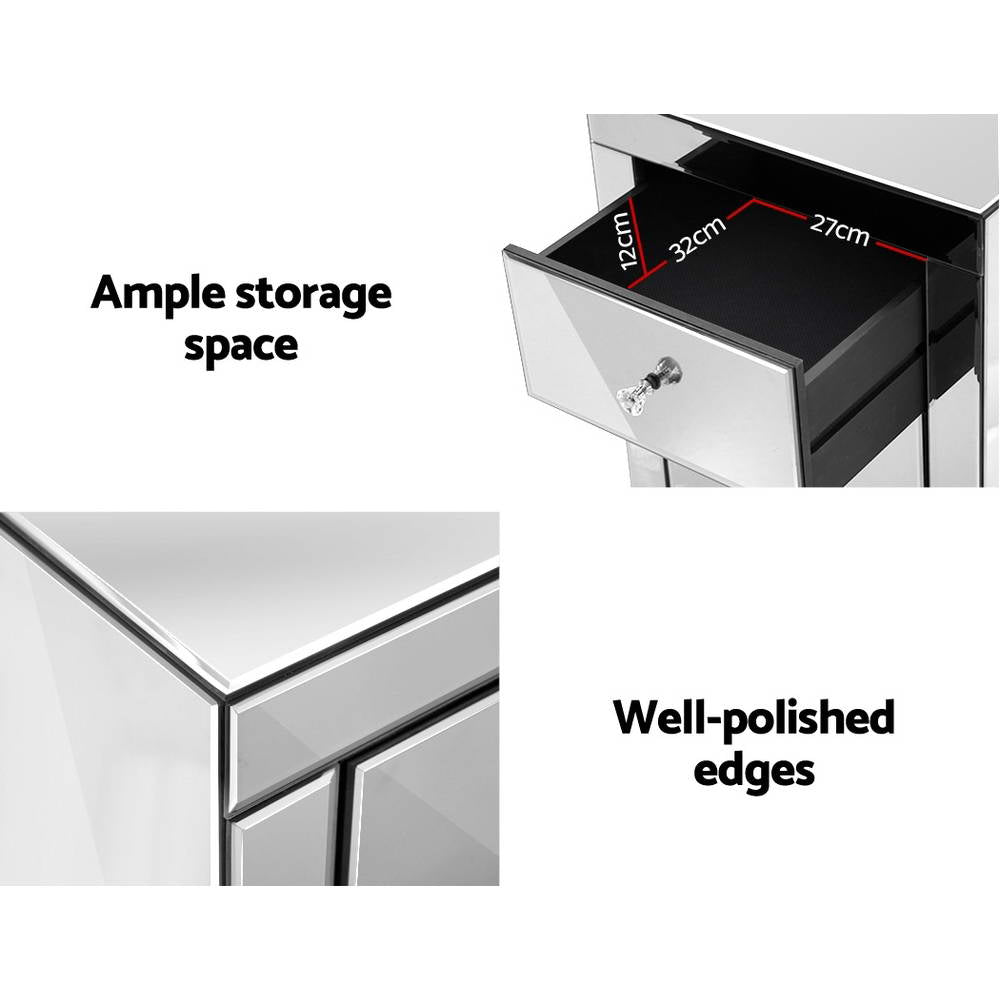 Artiss Mirrored Bedside Table Drawers Furniture Mirror Glass Presia