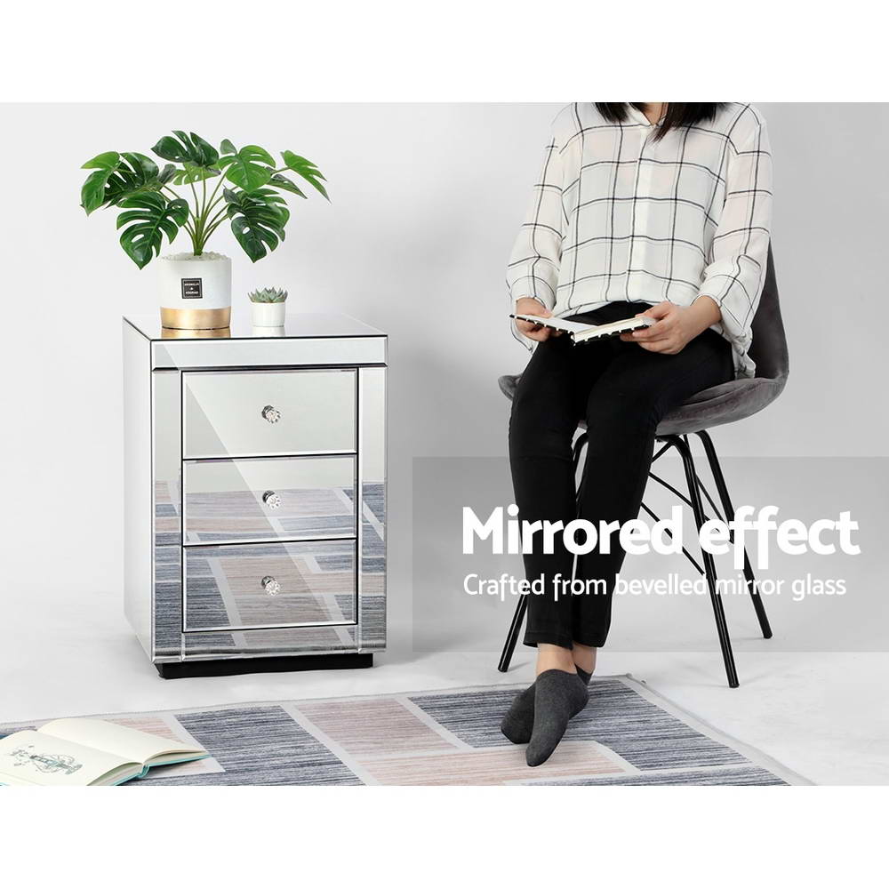 Artiss Mirrored Bedside Table Drawers Furniture Mirror Glass Presia