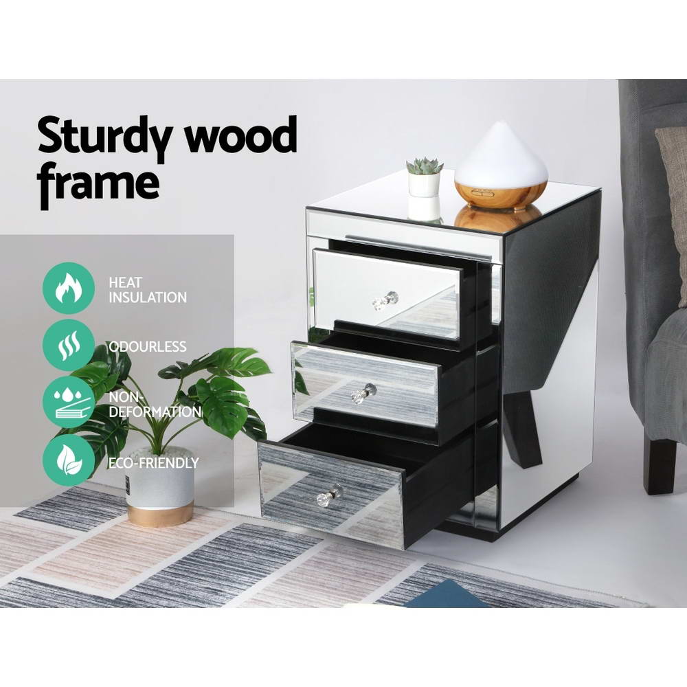 Artiss Mirrored Bedside Table Drawers Furniture Mirror Glass Presia