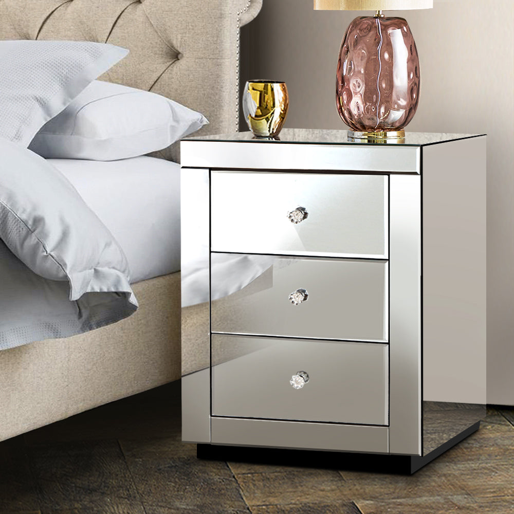 Artiss Mirrored Bedside Table Drawers Furniture Mirror Glass Presia