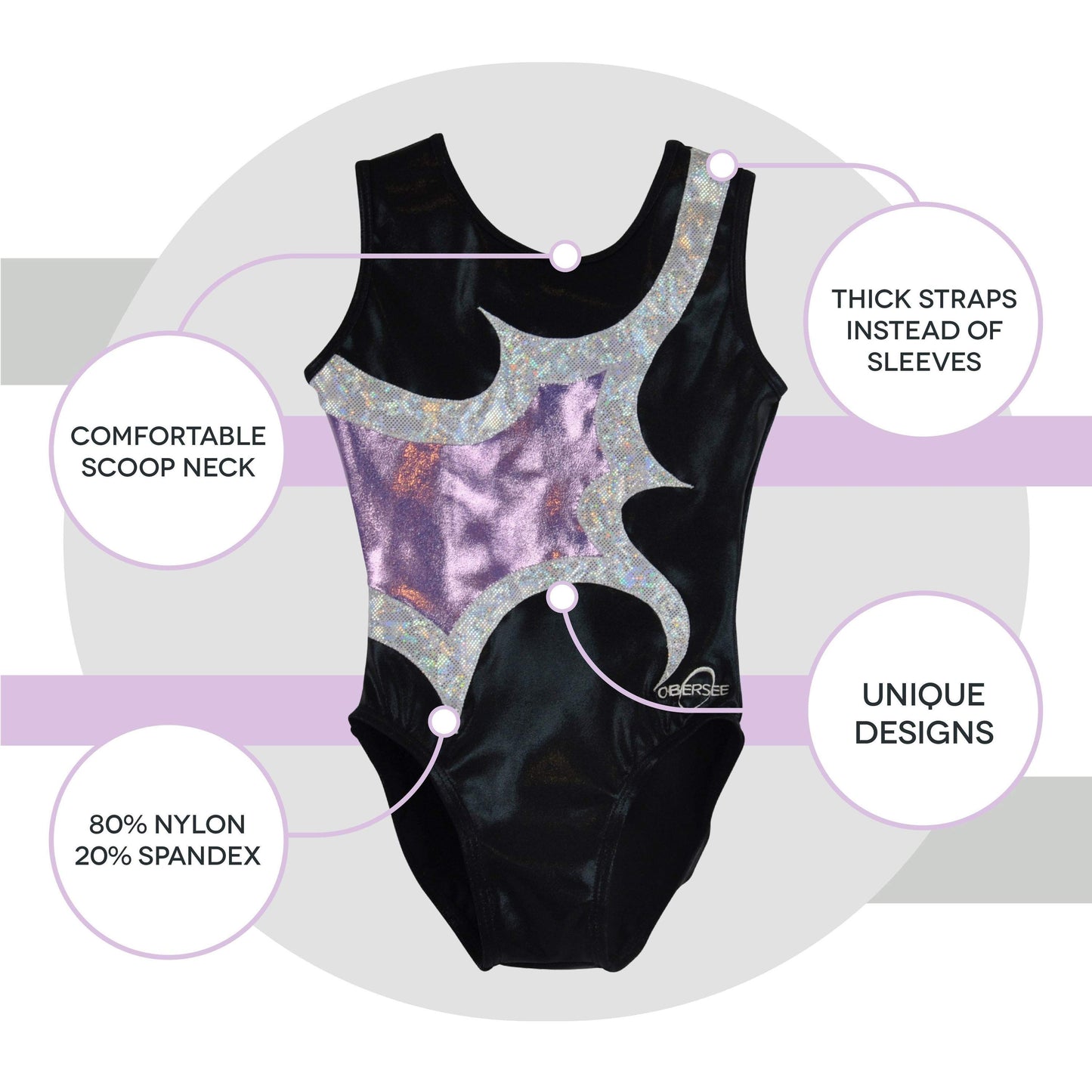 O3GL065 Obersee Girls Gymnastics Leotard One-Piece Athletic Activewear