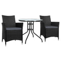 Gardeon 3PC Bistro Set Outdoor Furniture Rattan Table Chairs Cushion