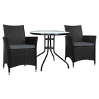Gardeon 3PC Bistro Set Outdoor Furniture Rattan Table Chairs Cushion