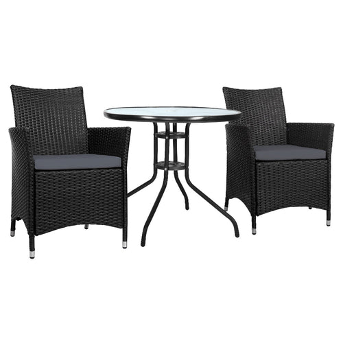 Gardeon 3PC Bistro Set Outdoor Furniture Rattan Table Chairs Cushion