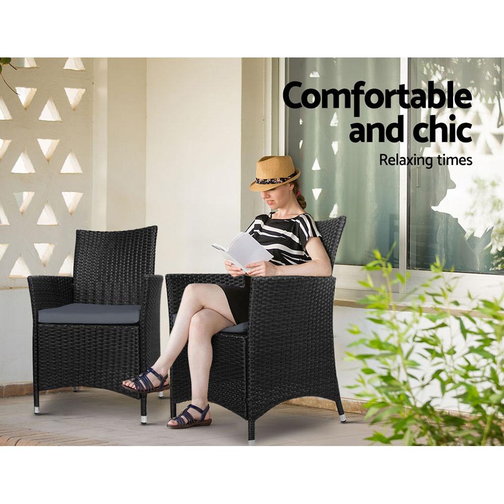 Gardeon 3PC Bistro Set Outdoor Furniture Rattan Table Chairs Cushion