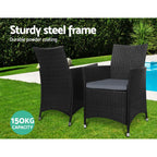 Gardeon 3PC Bistro Set Outdoor Furniture Rattan Table Chairs Cushion