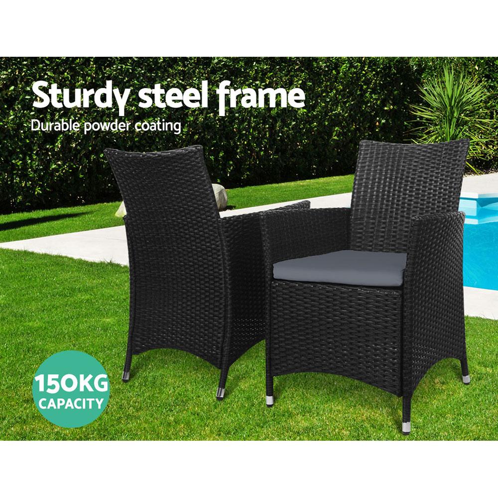 Gardeon 3PC Bistro Set Outdoor Furniture Rattan Table Chairs Cushion