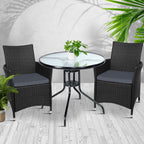 Gardeon 3PC Bistro Set Outdoor Furniture Rattan Table Chairs Cushion