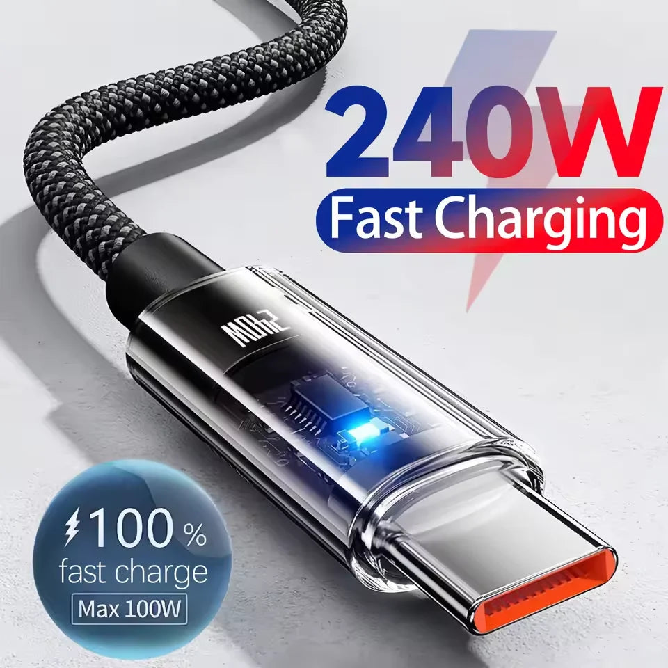 240W Nylon Braided USB-C PD Super Fast Charging Cable