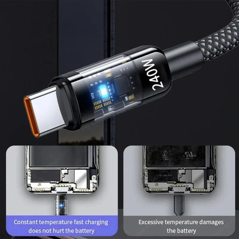 240W Nylon Braided USB-C PD Super Fast Charging Cable