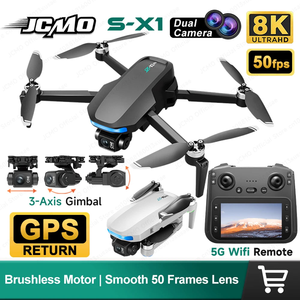 JCMO S-X1 3-Axis Gimbal Camera Drone 8K 50fps Professional Dual Camera