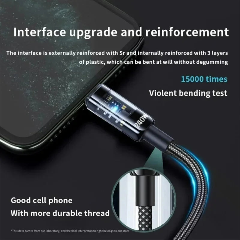 240W Nylon Braided USB-C PD Super Fast Charging Cable
