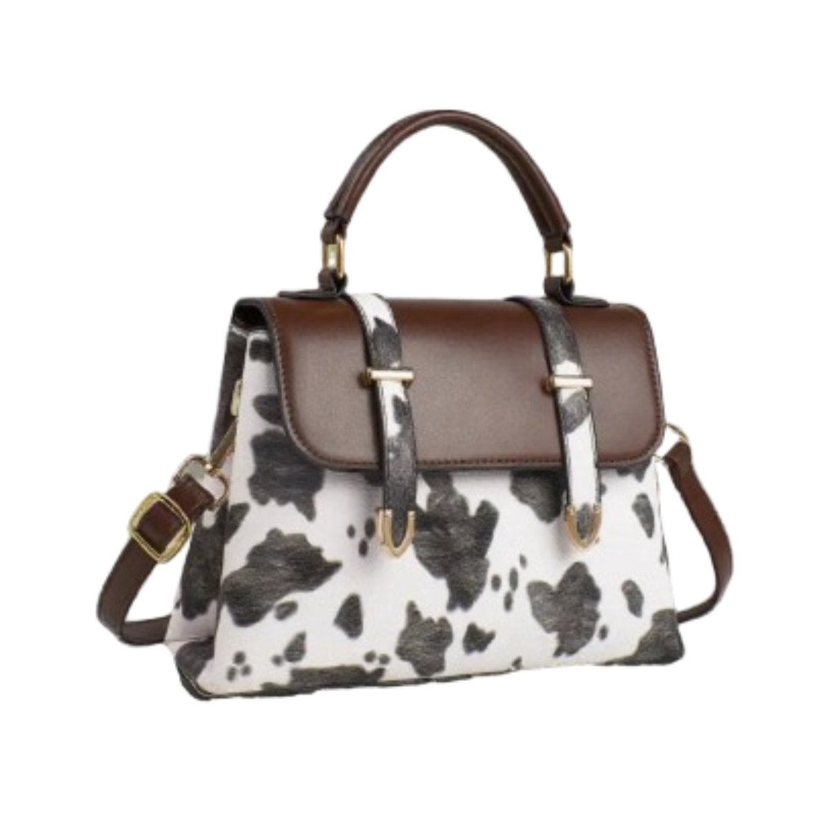 Fredecong Women's Cow Print PU Leather Satchel Bag - Vintage Top-Handle Purse