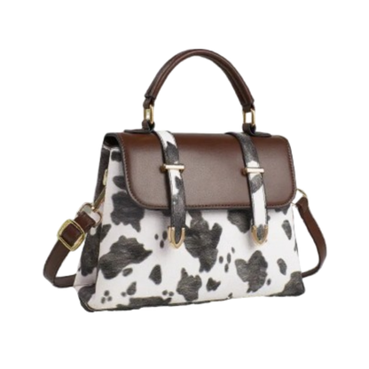 Fredecong Women's Cow Print PU Leather Satchel Bag - Vintage Top-Handle Purse