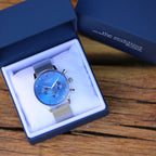 Men's Architect Motivator In Blue With Silver Mesh Strap - Modern Font