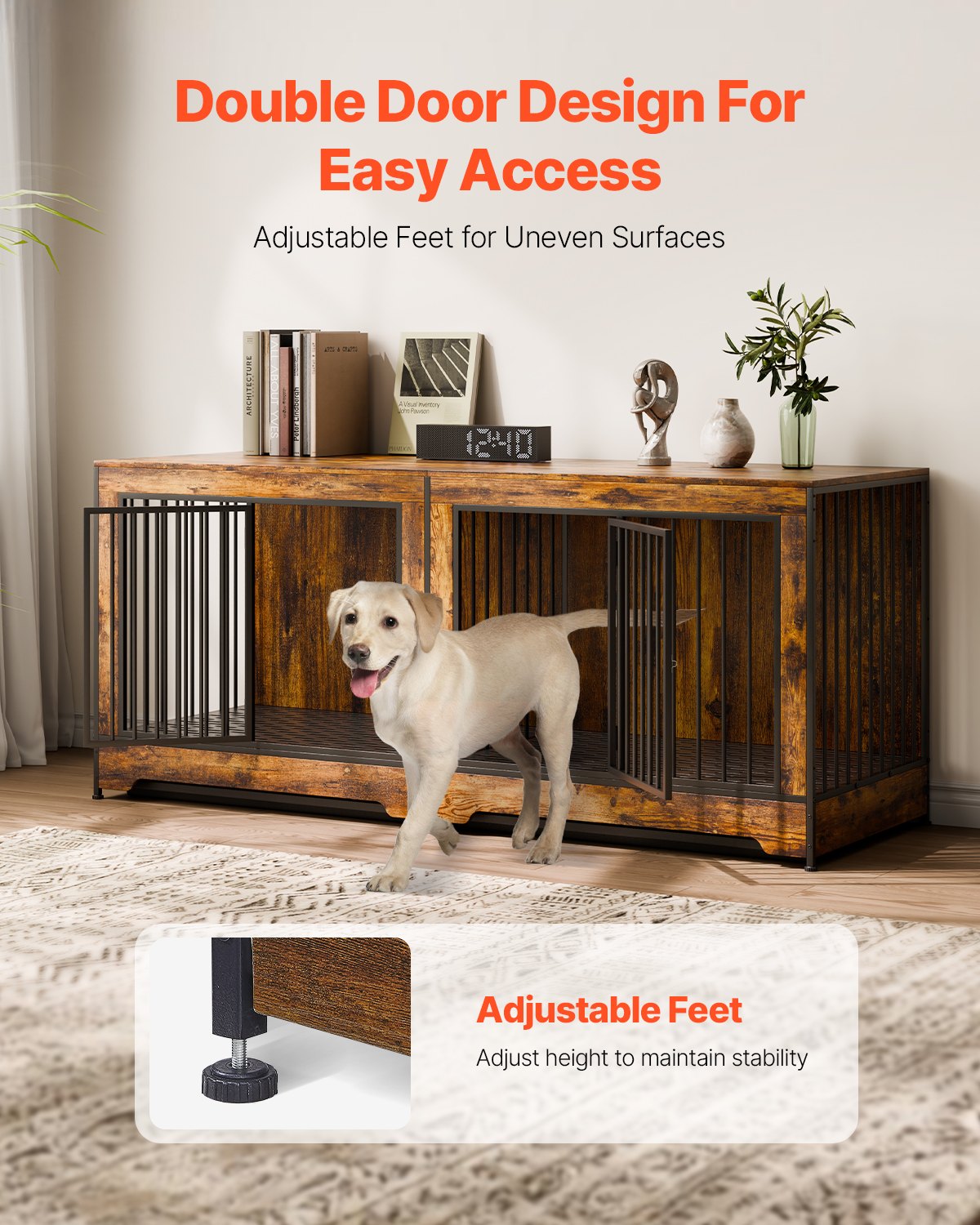 Dog Crate Furniture 75 In Indoor Wooden Dog Kennel With Divider And