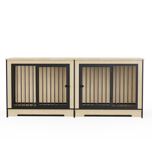 XL Double Dog Crate Furniture – Wooden Dog Kennel with Two