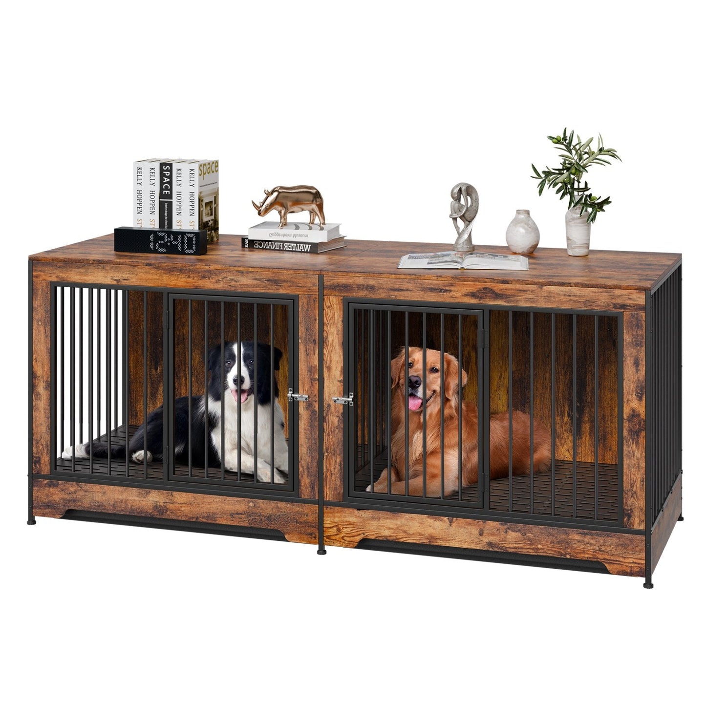 Dog Crate Furniture 75 In Indoor Wooden Dog Kennel With Divider And