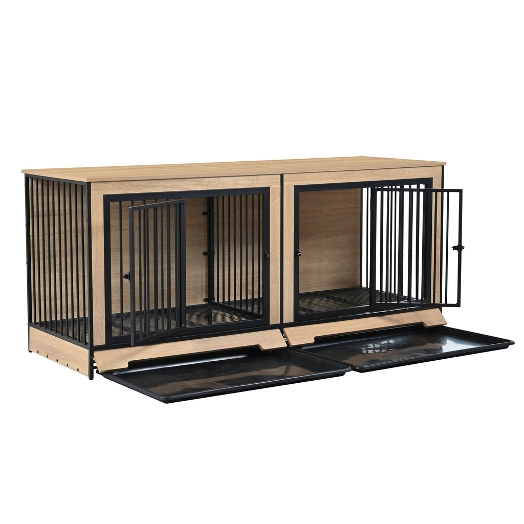 XL Double Dog Crate Furniture – Wooden Dog Kennel with Two