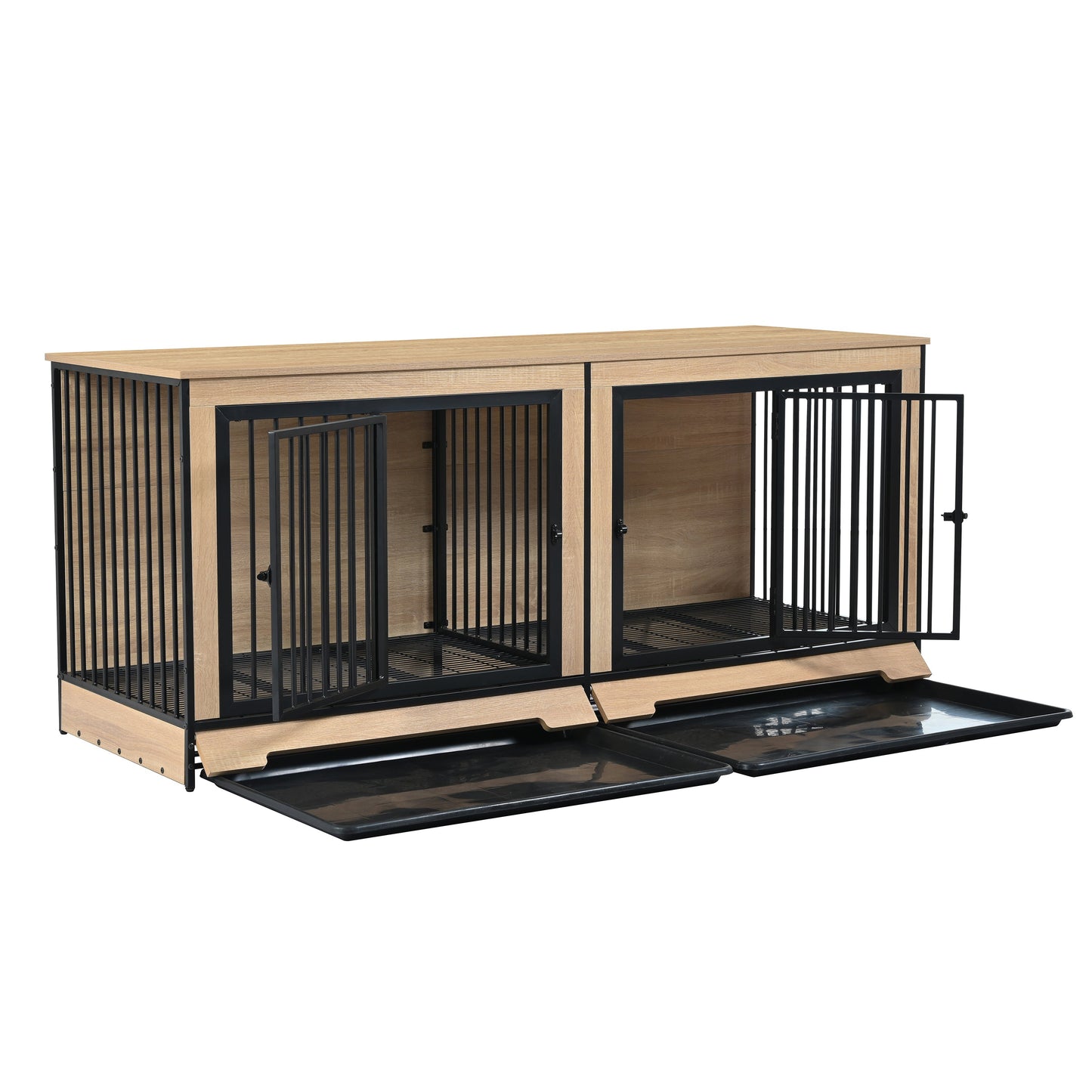XL Double Dog Crate Furniture – Wooden Dog Kennel with Two