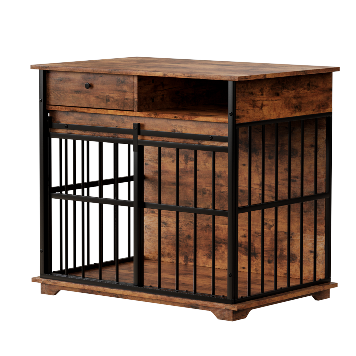 Modern Wooden Dog Crate Furniture with Tray, Large Indoor Pet Kennel
