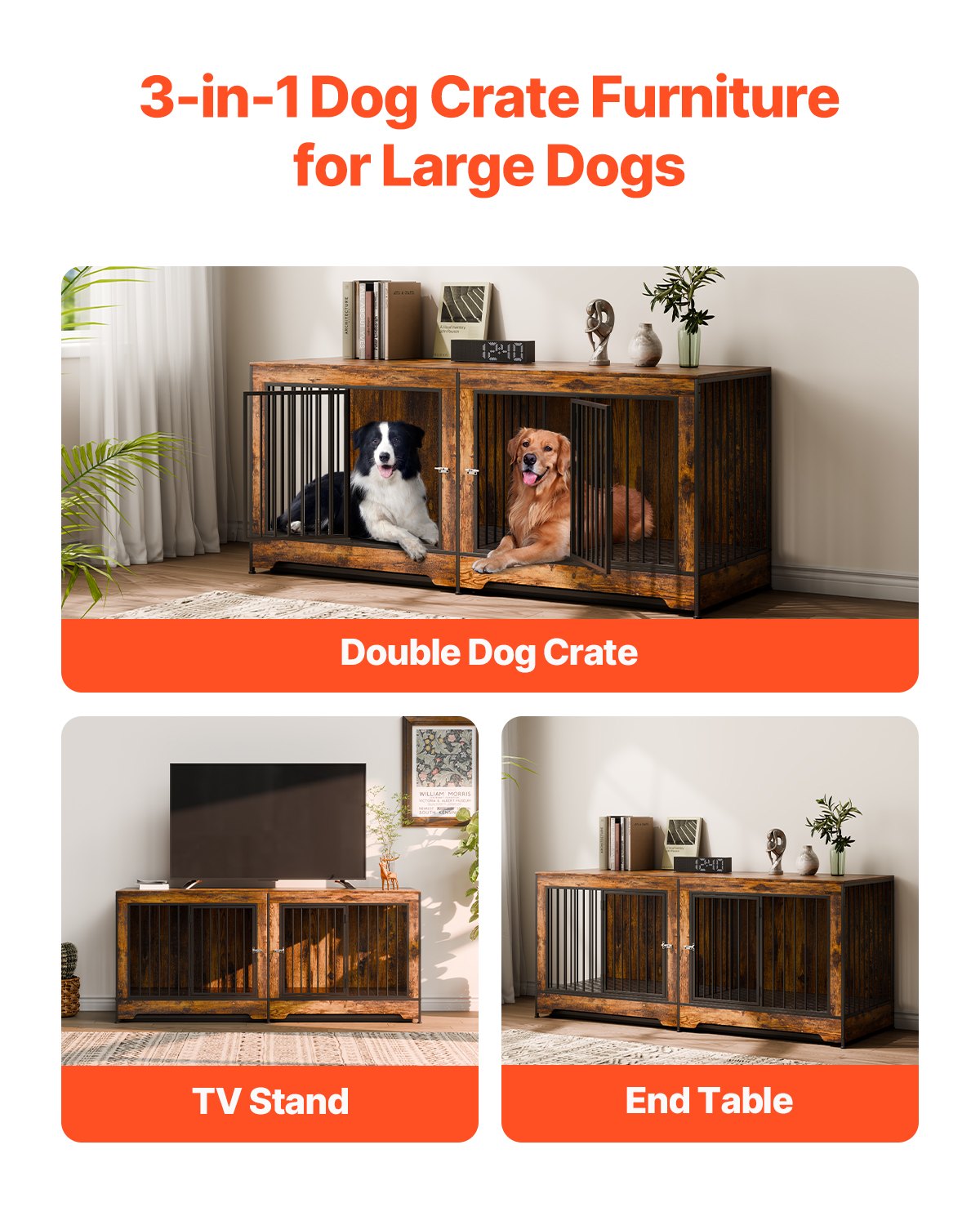 Dog Crate Furniture 75 In Indoor Wooden Dog Kennel With Divider And