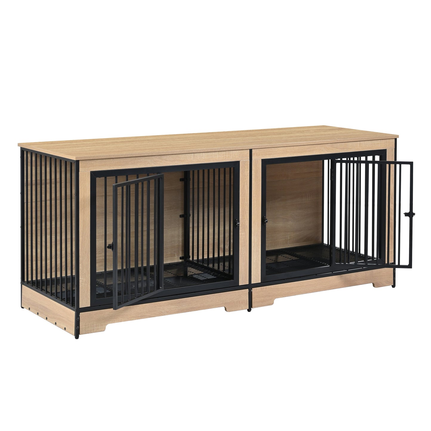 XL Double Dog Crate Furniture – Wooden Dog Kennel with Two