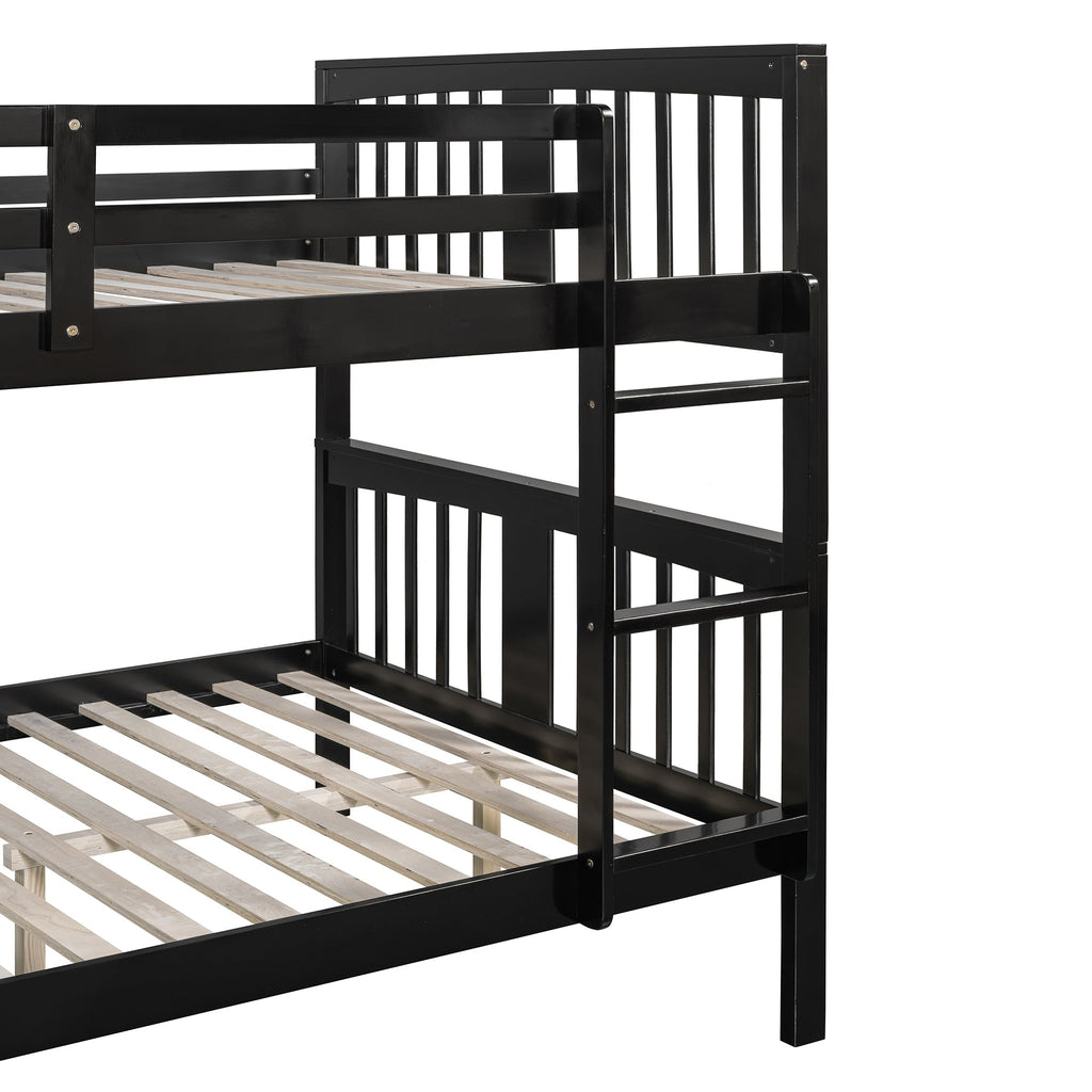 Full over Full Bunk Bed with Ladder for Bedroom, Guest Room Furniture