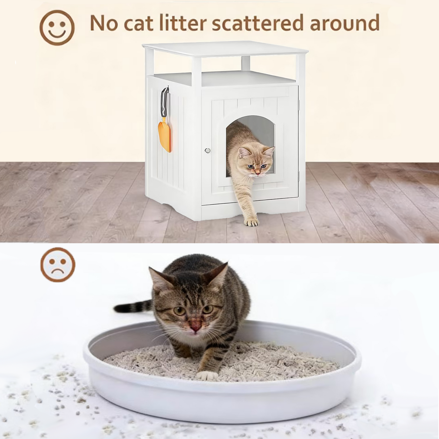 Modern Cat Litter Box Enclosure Furniture – White Wooden Hidden Cat